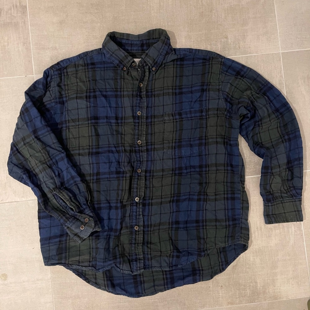 Men's Blue and Green Plaid Shirt